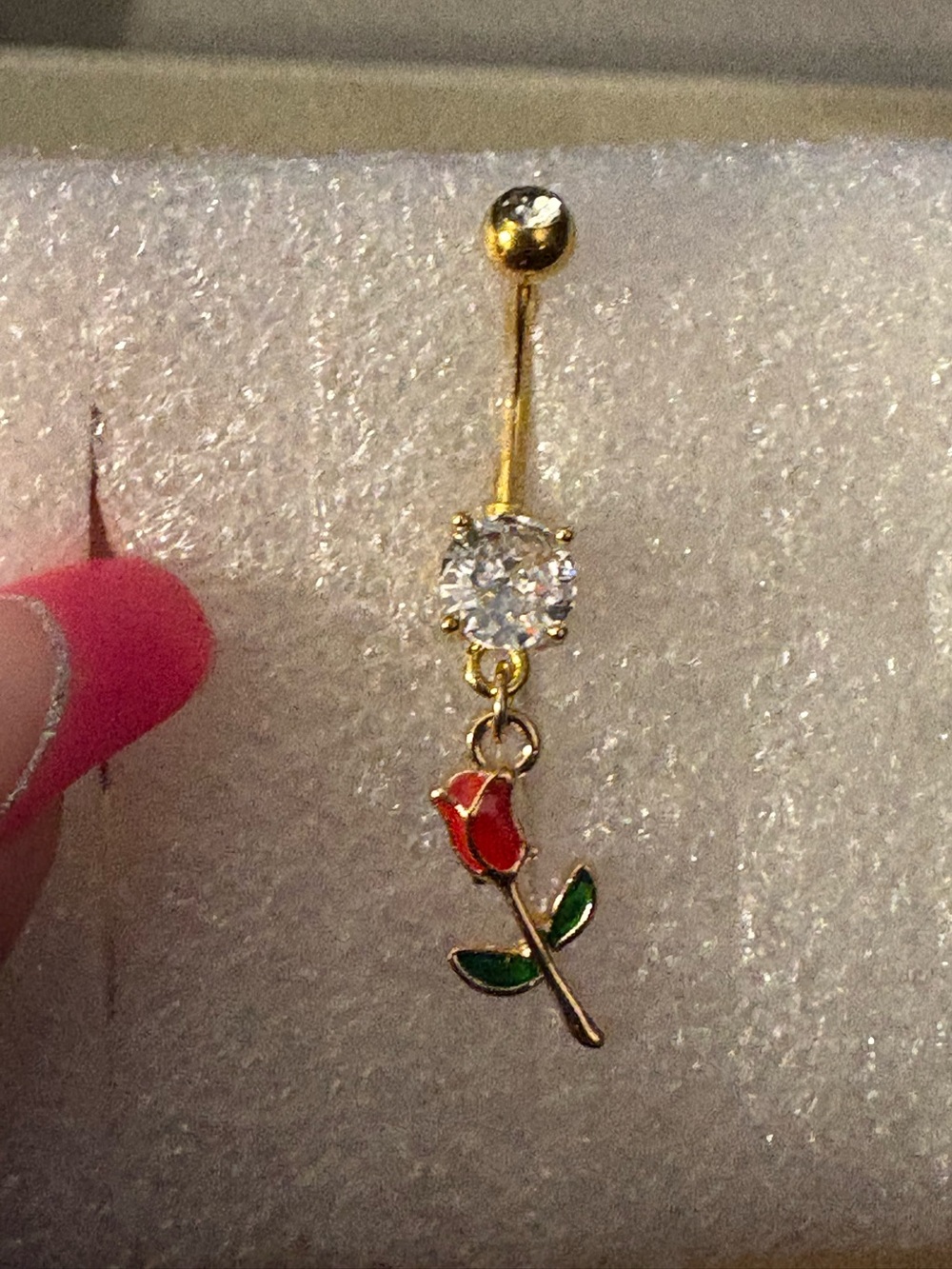 Belly Ring-Dangling cz’s  Rose Belly Button Rings  14G Stainless Steel Gold Tone